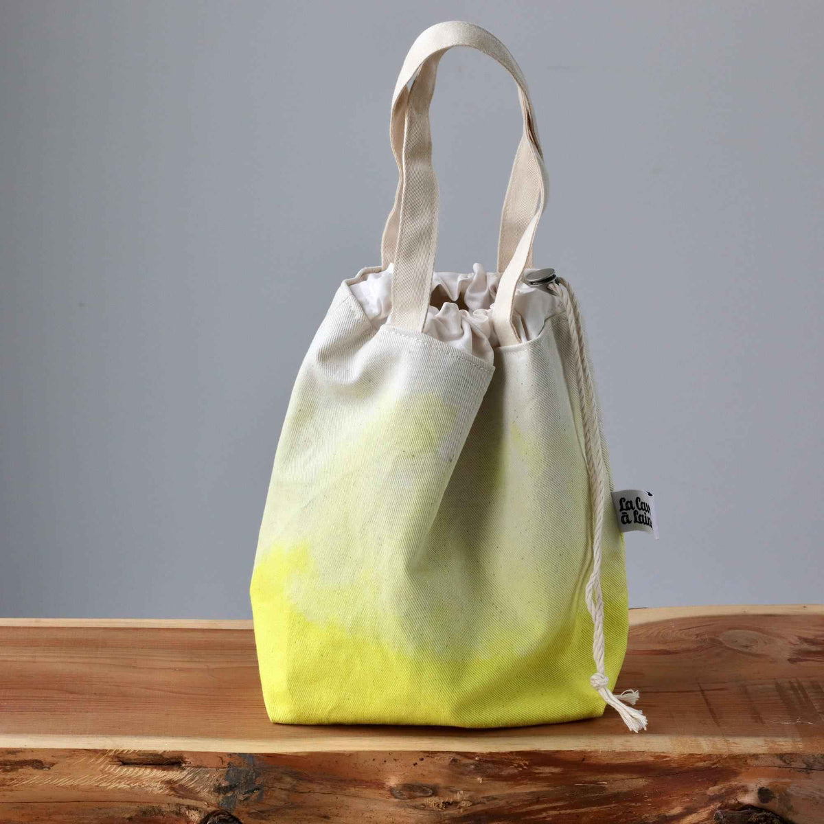 Aquarelle Project Bag - Hand-Dyed Organic Cotton, Giallo Limone-La Cave à Laine