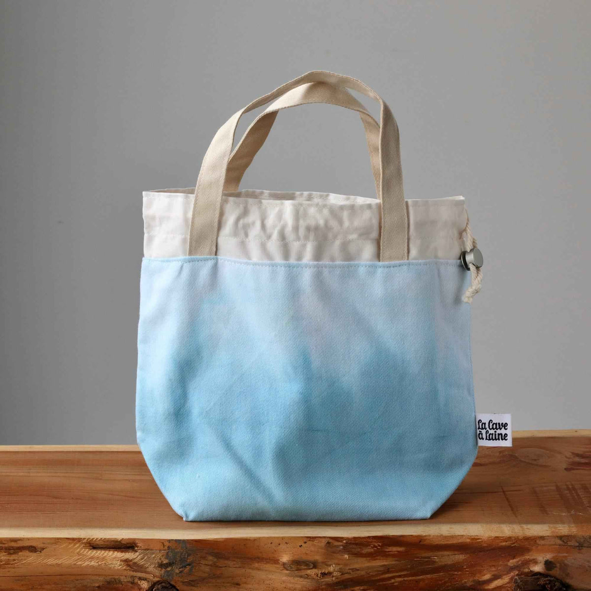 Aquarelle Project Bag - Hand-Dyed Organic Cotton, Blu Cielo-La Cave à Laine