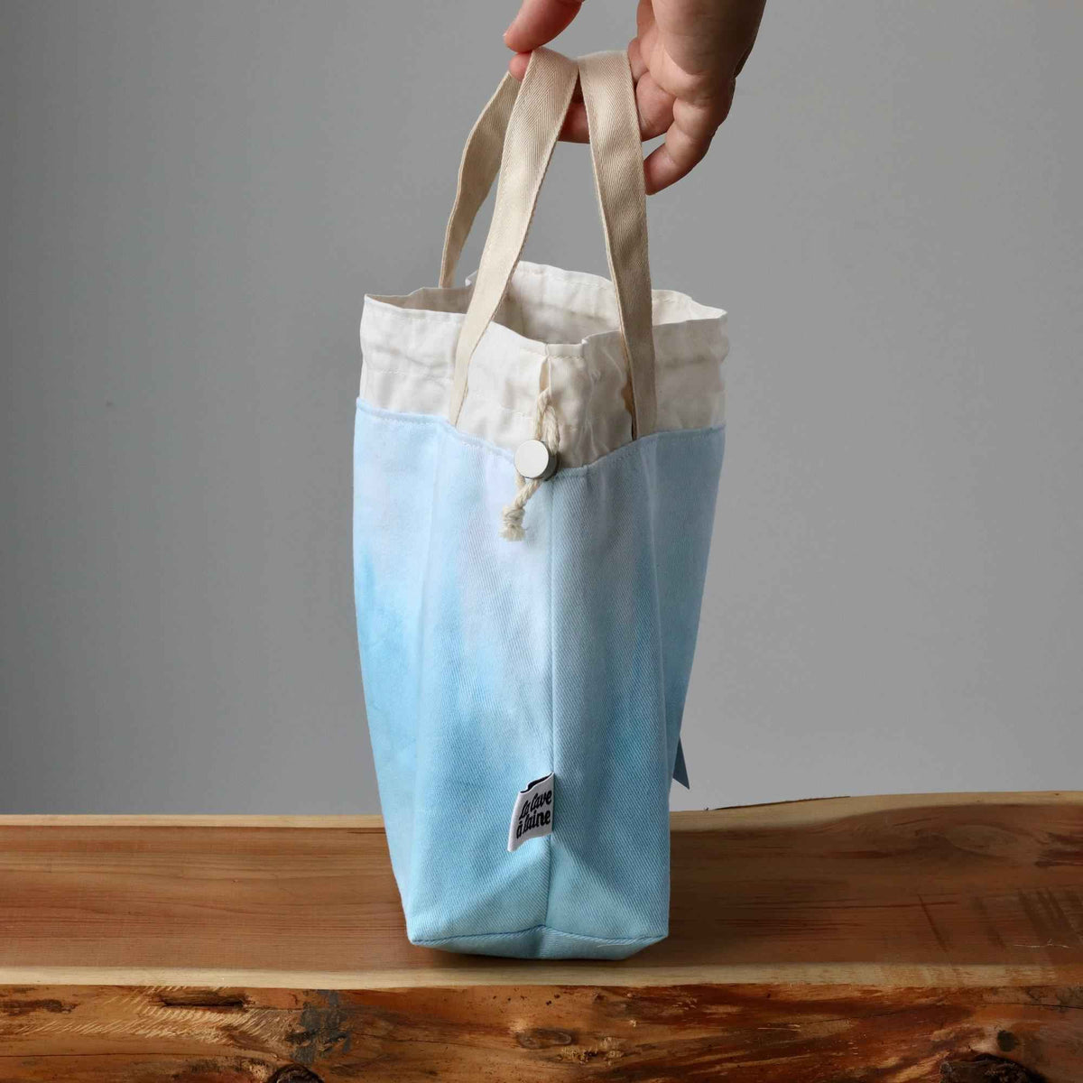 Aquarelle Project Bag - Hand-Dyed Organic Cotton, Blu Cielo-La Cave à Laine