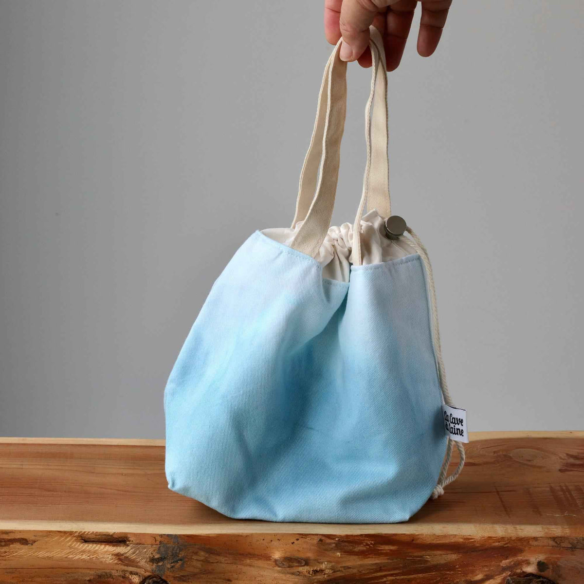 Aquarelle Project Bag - Hand-Dyed Organic Cotton, Blu Cielo-La Cave à Laine