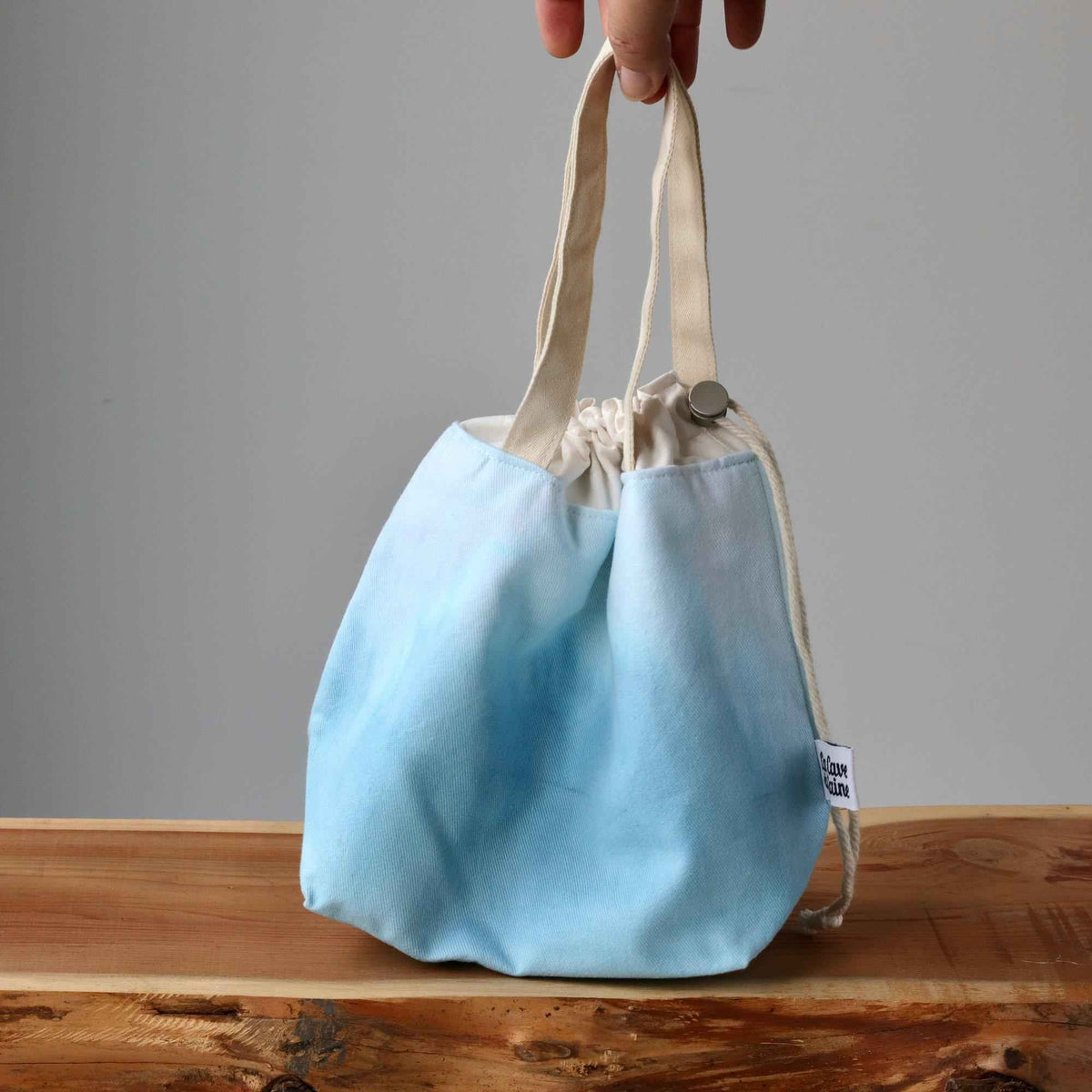Aquarelle Project Bag - Hand-Dyed Organic Cotton, Blu Cielo-La Cave à Laine