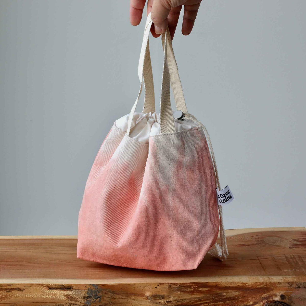 Aquarelle Project Bag - Hand-Dyed Organic Cotton, Rosso Salmone-La Cave à Laine