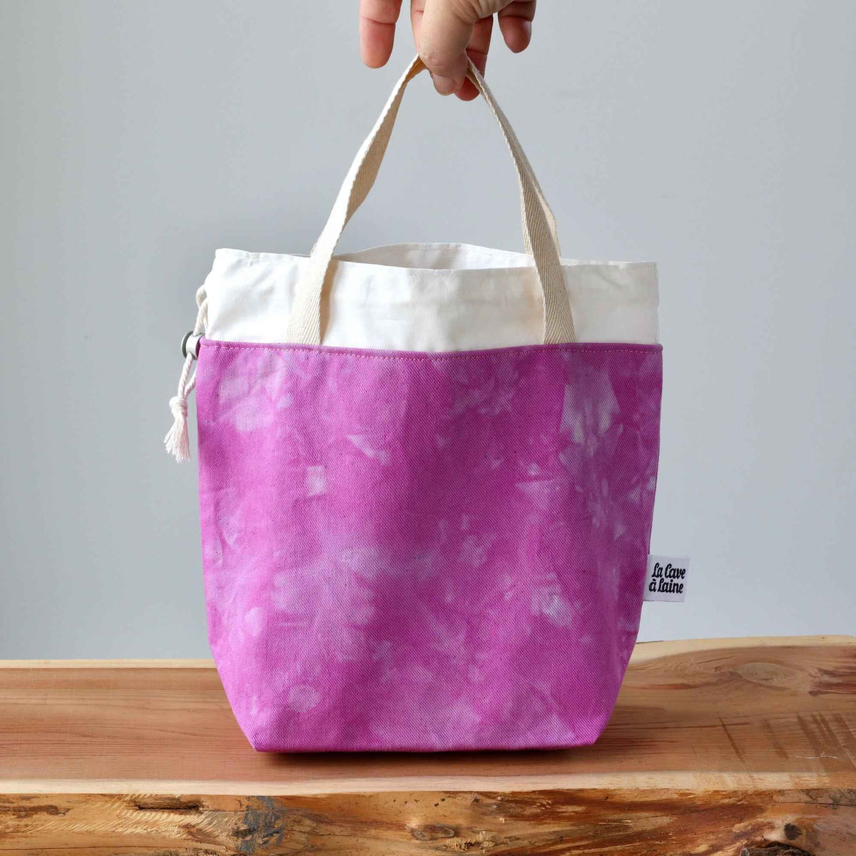 Aquarelle Project Bag - Hand-Dyed Organic Cotton, Rosa Magenta-La Cave à Laine