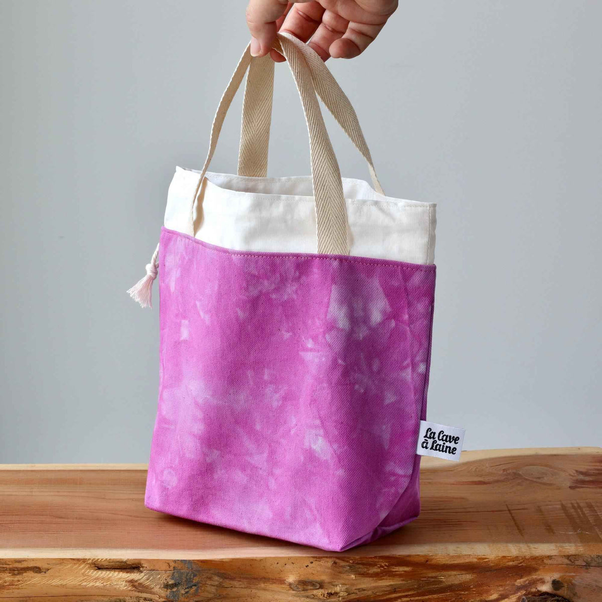 Aquarelle Project Bag - Hand-Dyed Organic Cotton, Rosa Magenta-La Cave à Laine