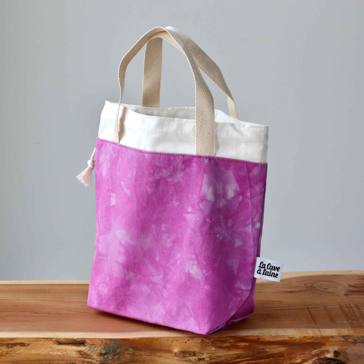 Aquarelle Project Bag - Hand-Dyed Organic Cotton, Rosa Magenta-La Cave à Laine