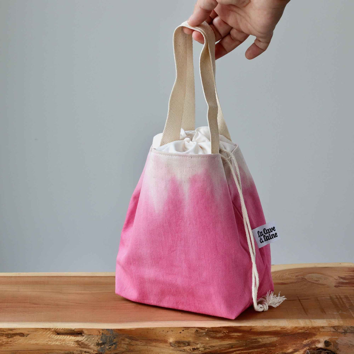 Aquarelle Project Bag - Hand-Dyed Organic Cotton, Rosa Cocomero-La Cave à Laine