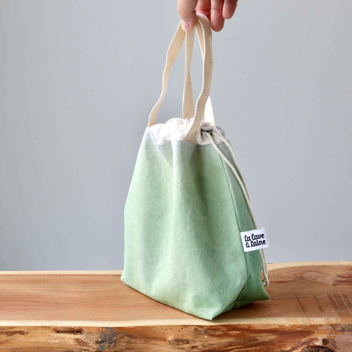 Aquarelle Project Bag - Hand-Dyed Organic Cotton, Verde Chiaro-La Cave à Laine