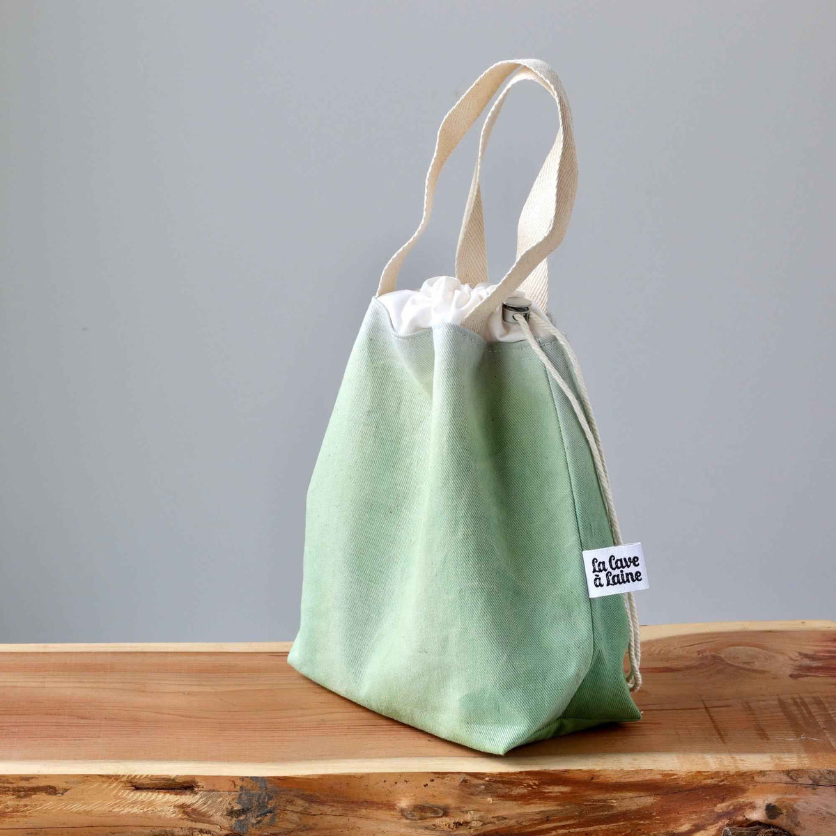 Aquarelle Project Bag - Hand-Dyed Organic Cotton, Verde Chiaro-La Cave à Laine