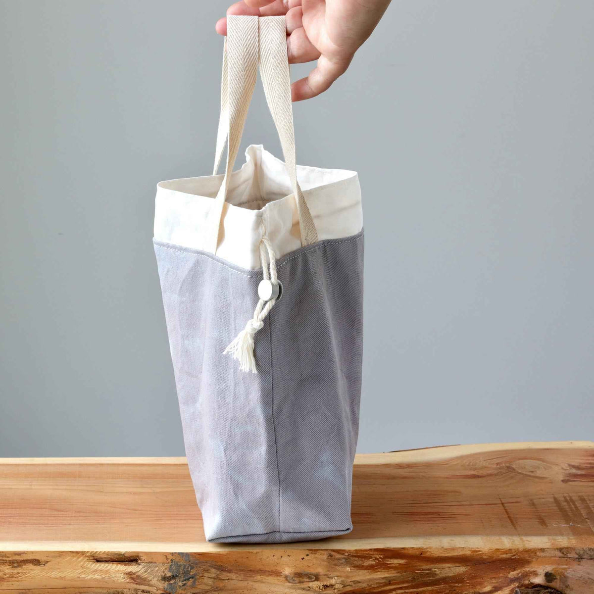 Aquarelle Project Bag - Hand-Dyed Organic Cotton, Grigio Cielo-La Cave à Laine