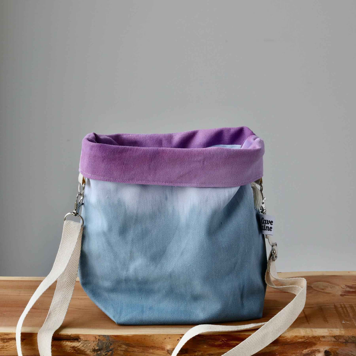 Aquarelle Project Bag - Hand-Dyed Organic Cotton, Crossbody: Bicolour Blu & Viola - END OF COLLECTION-La Cave à Laine