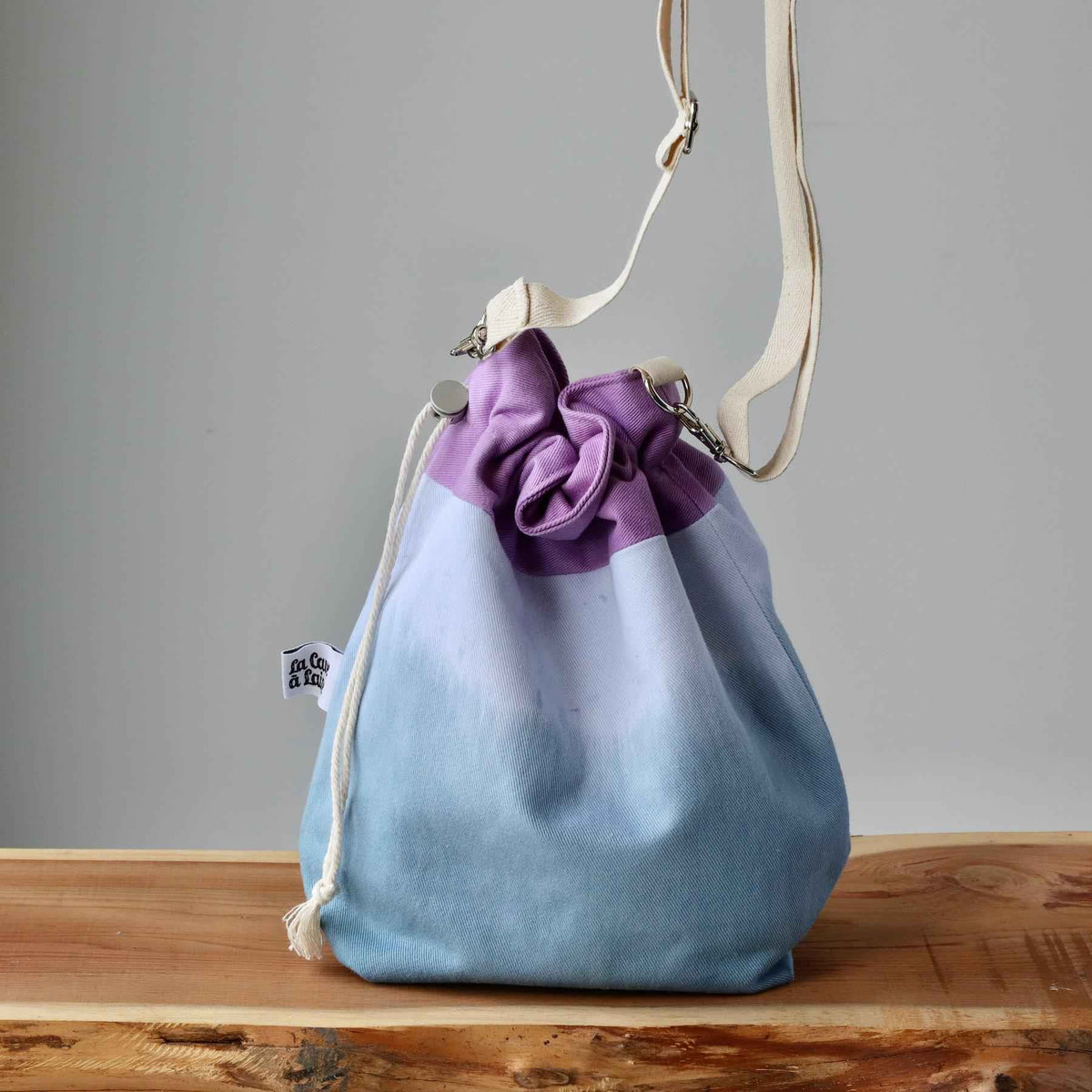 Aquarelle Project Bag - Hand-Dyed Organic Cotton, Crossbody: Bicolour Blu & Viola - END OF COLLECTION-La Cave à Laine