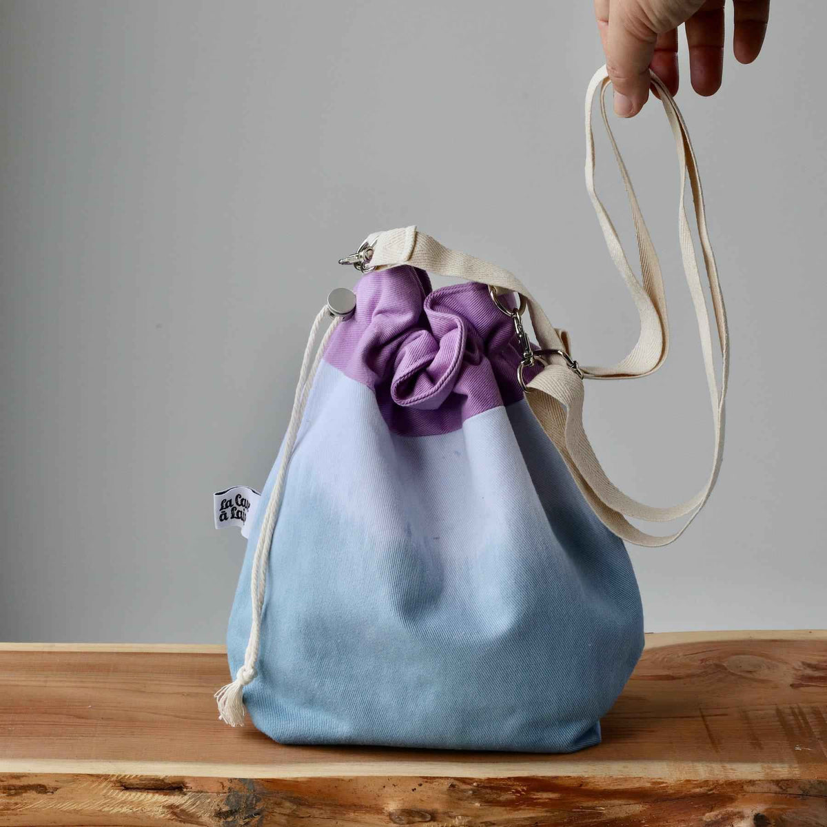 Aquarelle Project Bag - Hand-Dyed Organic Cotton, Crossbody: Bicolour Blu & Viola - END OF COLLECTION-La Cave à Laine