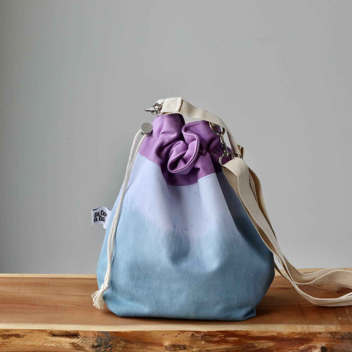 Aquarelle Project Bag - Hand-Dyed Organic Cotton, Crossbody: Bicolour Blu & Viola - END OF COLLECTION-La Cave à Laine