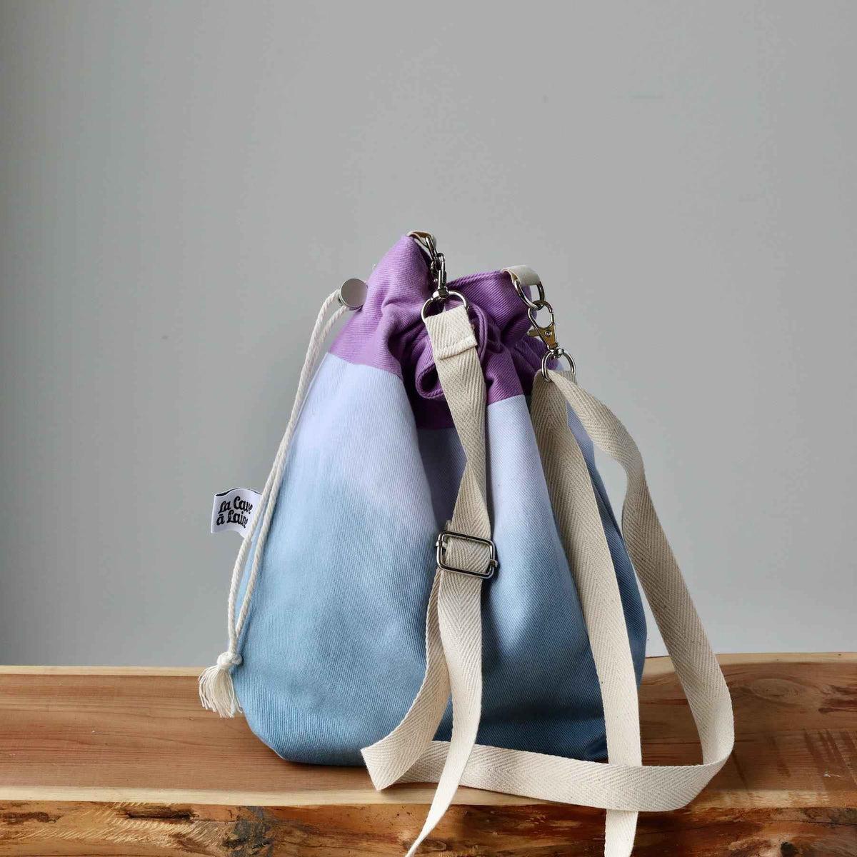 Aquarelle Project Bag - Hand-Dyed Organic Cotton, Crossbody: Bicolour Blu & Viola - END OF COLLECTION-La Cave à Laine