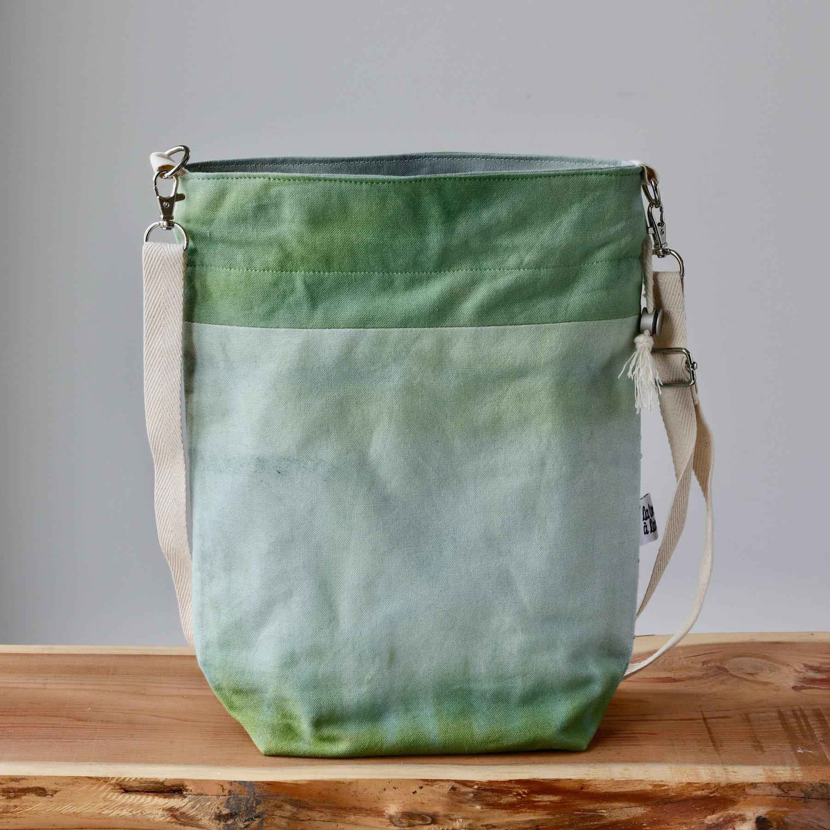 Aquarelle Project Bag - Hand-Dyed Organic Cotton, Crossbody: Bicolour Verde Scuro - END OF COLLECTION-La Cave à Laine