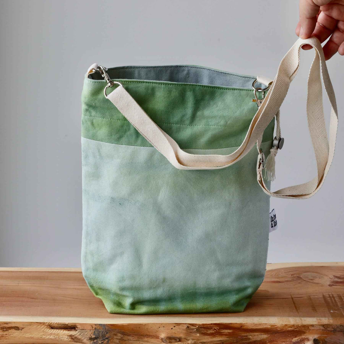 Aquarelle Project Bag - Hand-Dyed Organic Cotton, Crossbody: Bicolour Verde Scuro - END OF COLLECTION-La Cave à Laine