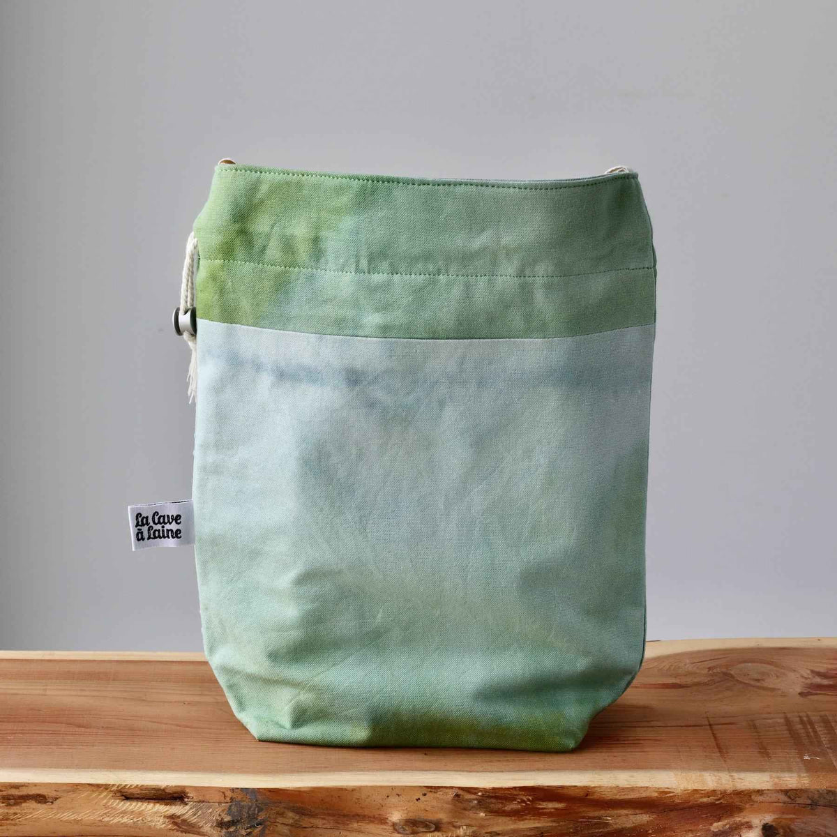 Aquarelle Project Bag - Hand-Dyed Organic Cotton, Crossbody: Bicolour Verde Scuro - END OF COLLECTION-La Cave à Laine