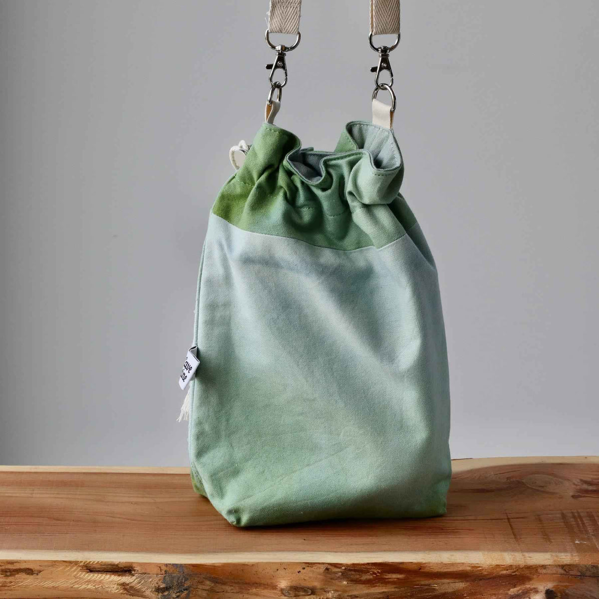 Aquarelle Project Bag - Hand-Dyed Organic Cotton, Crossbody: Bicolour Verde Scuro - END OF COLLECTION-La Cave à Laine