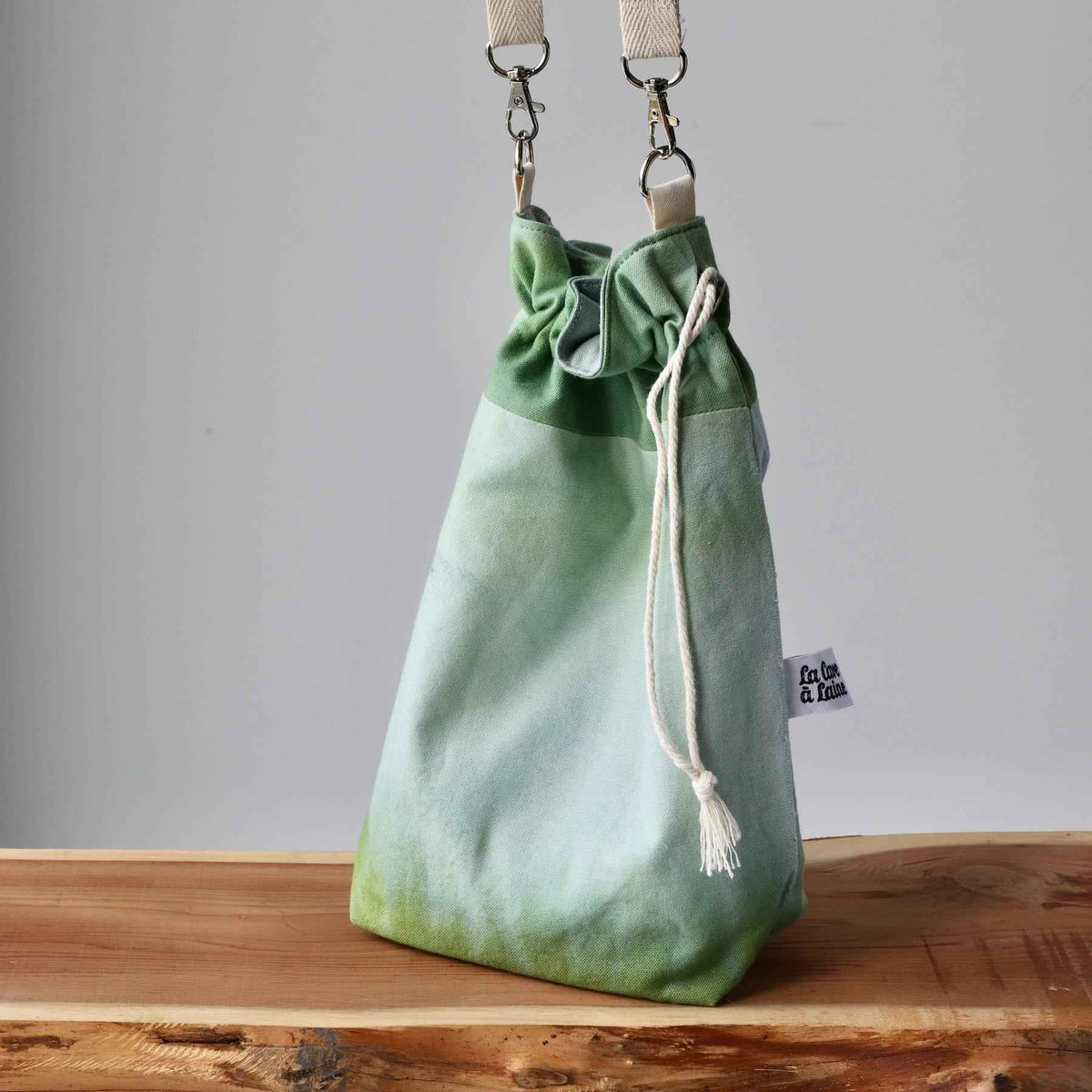 Aquarelle Project Bag - Hand-Dyed Organic Cotton, Crossbody: Bicolour Verde Scuro - END OF COLLECTION-La Cave à Laine