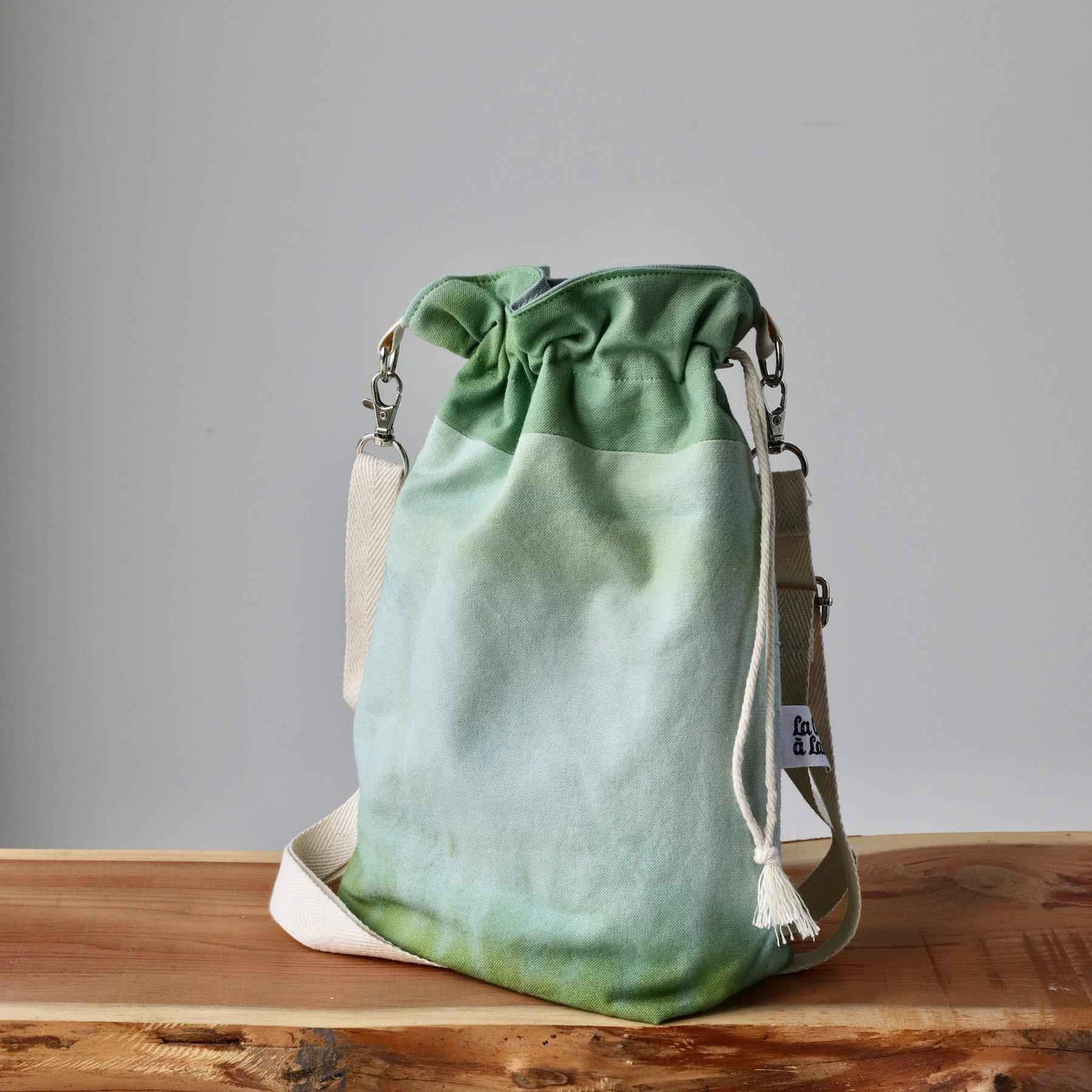Aquarelle Project Bag - Hand-Dyed Organic Cotton, Crossbody: Bicolour Verde Scuro - END OF COLLECTION-La Cave à Laine