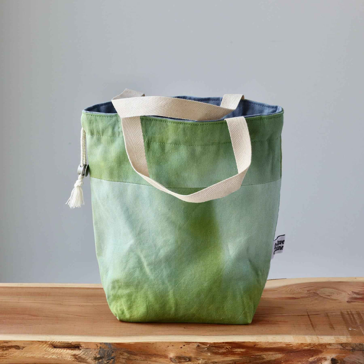 Aquarelle Project Bag - Hand-Dyed Organic Cotton, Bicolour: Verde-La Cave à Laine