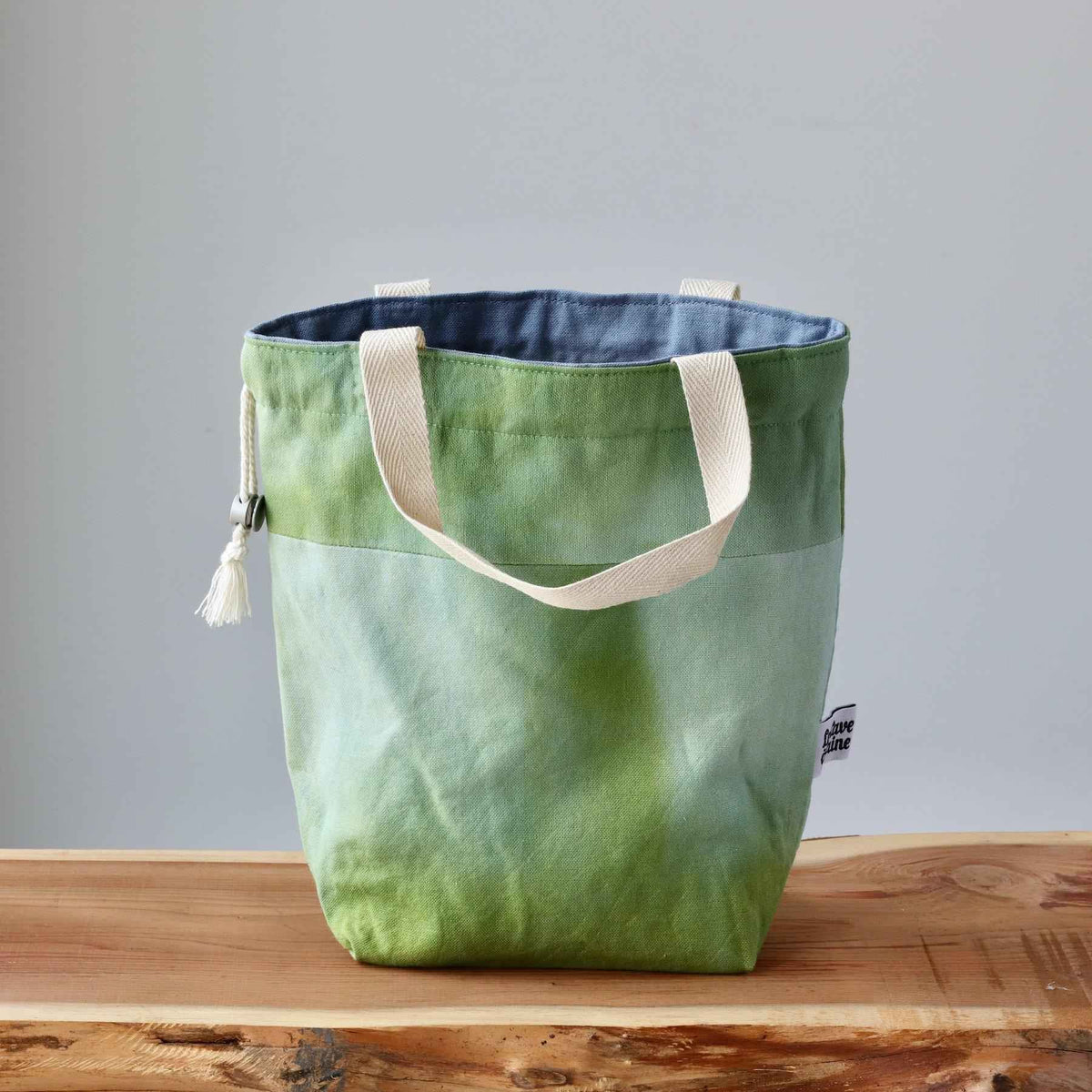 Aquarelle Project Bag - Hand-Dyed Organic Cotton, Bicolour: Verde-La Cave à Laine