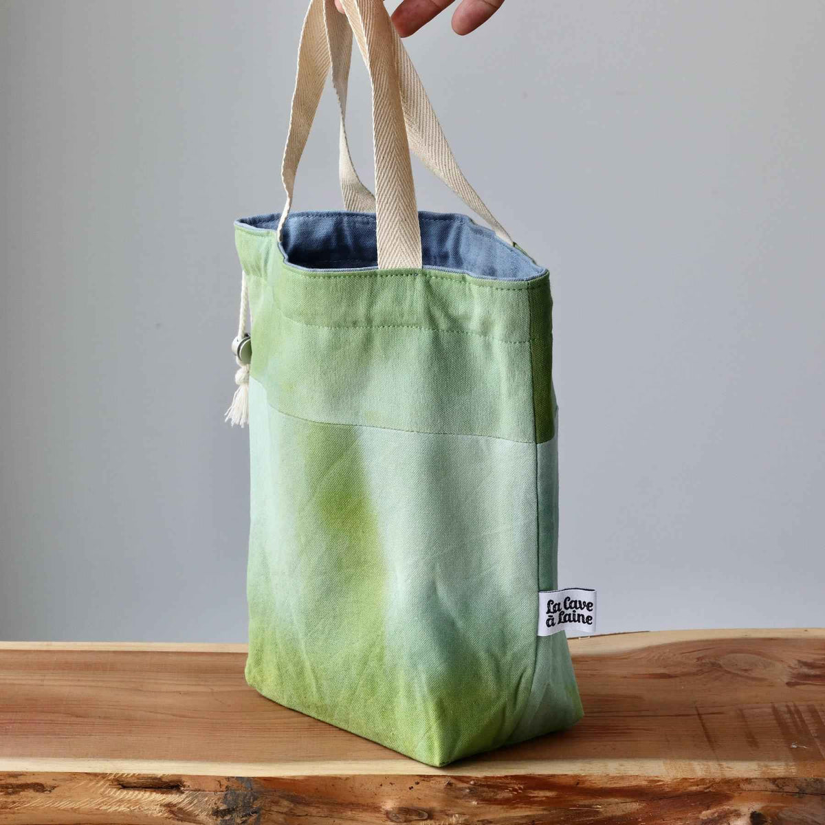 Aquarelle Project Bag - Hand-Dyed Organic Cotton, Bicolour: Verde-La Cave à Laine
