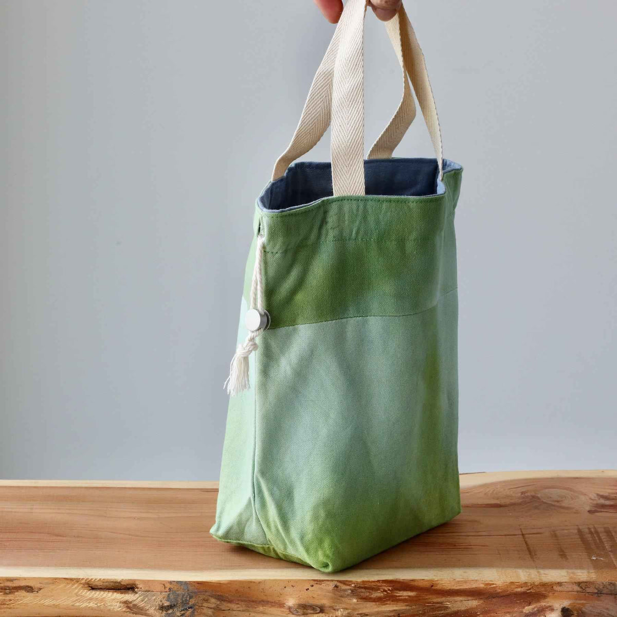 Aquarelle Project Bag - Hand-Dyed Organic Cotton, Bicolour: Verde-La Cave à Laine