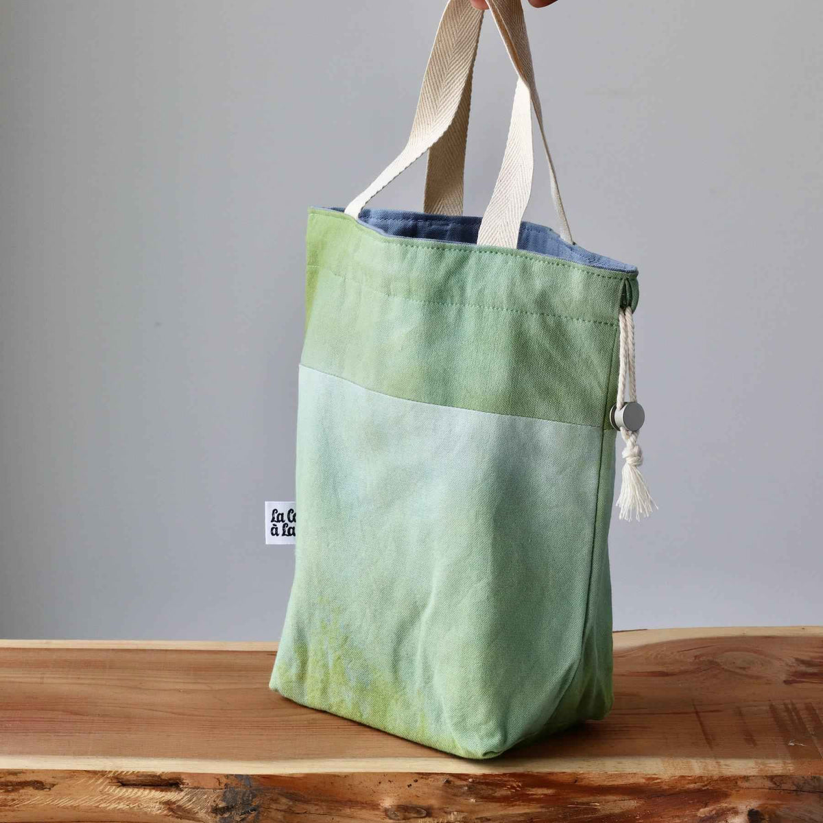 Aquarelle Project Bag - Hand-Dyed Organic Cotton, Bicolour: Verde-La Cave à Laine