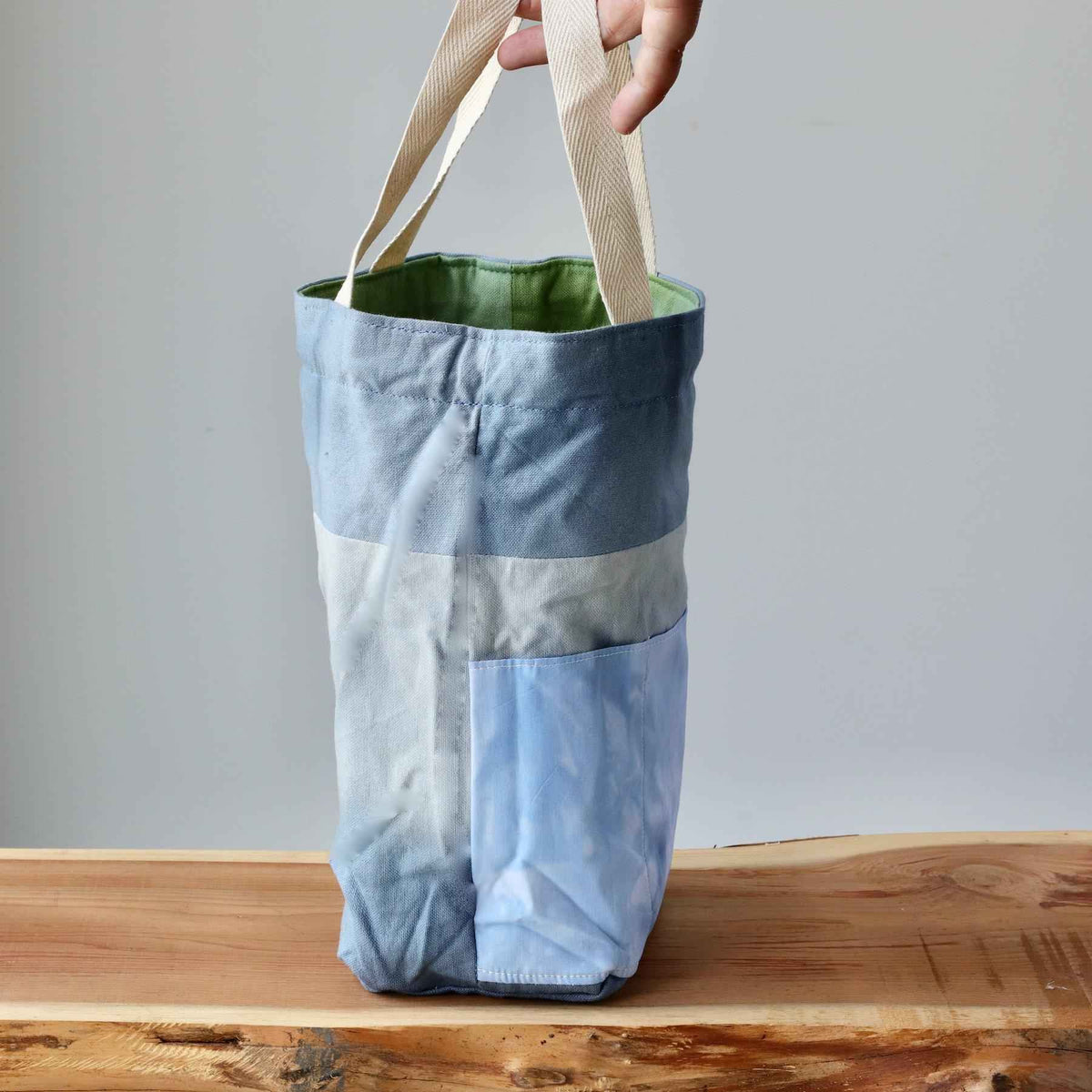 Aquarelle Project Bag - Hand-Dyed Organic Cotton, Bicolour: Verde-La Cave à Laine