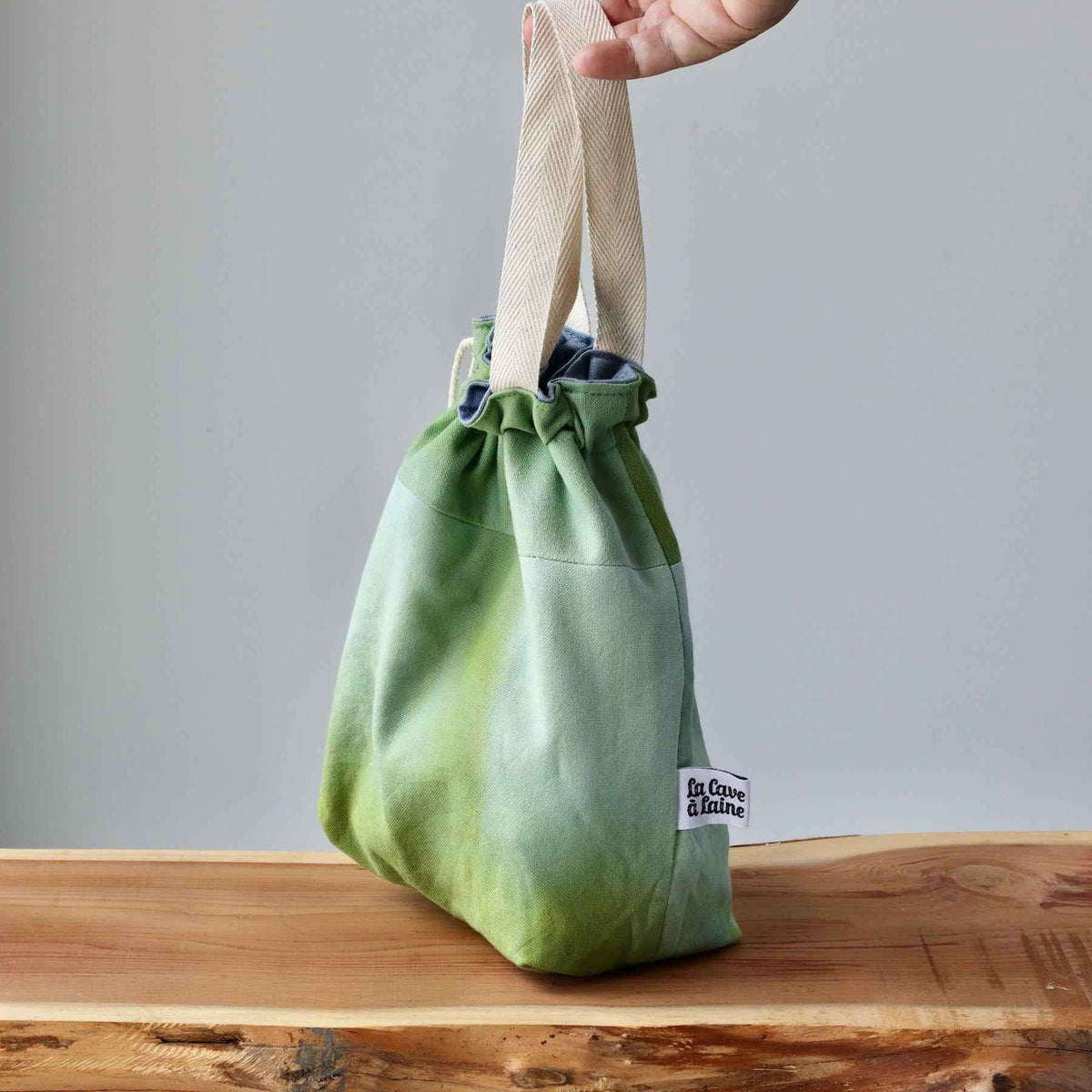 Aquarelle Project Bag - Hand-Dyed Organic Cotton, Bicolour: Verde-La Cave à Laine