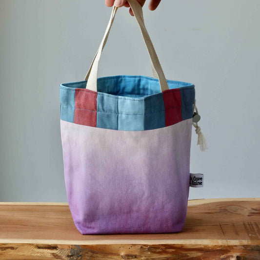 Aquarelle Project Bag - Hand-Dyed Organic Cotton, Bicolour: Multicolore e Viola - END OF COLLECTION-La Cave à Laine