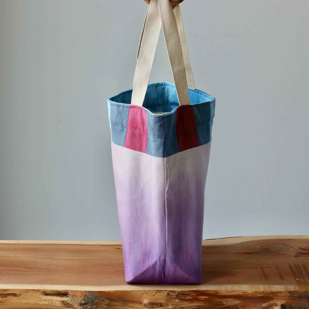 Aquarelle Project Bag - Hand-Dyed Organic Cotton, Bicolour: Multicolore e Viola - END OF COLLECTION-La Cave à Laine