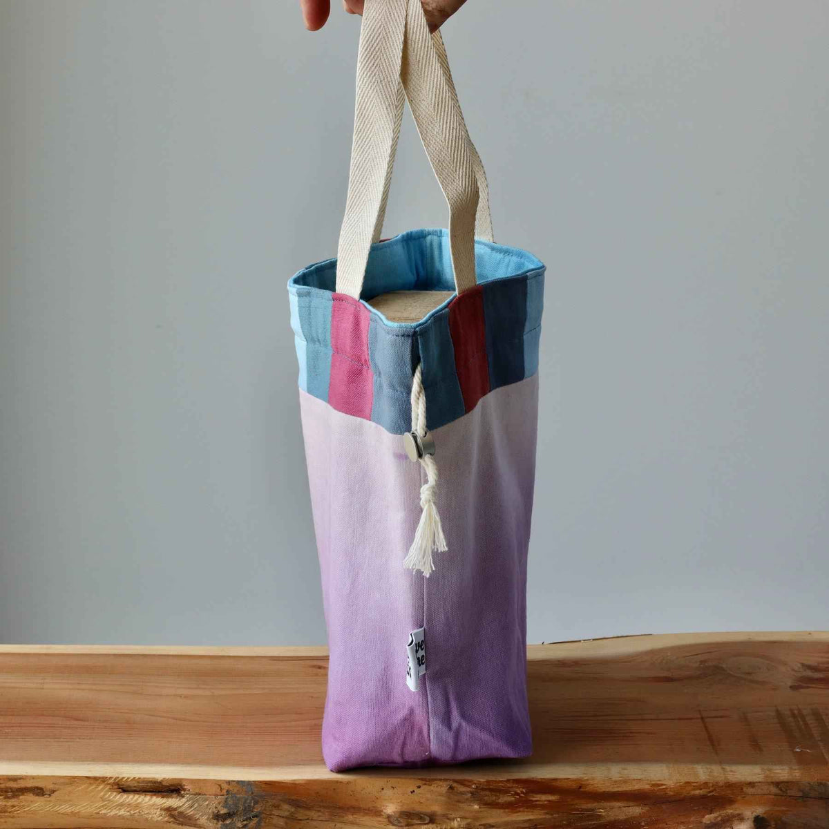 Aquarelle Project Bag - Hand-Dyed Organic Cotton, Bicolour: Multicolore e Viola - END OF COLLECTION-La Cave à Laine