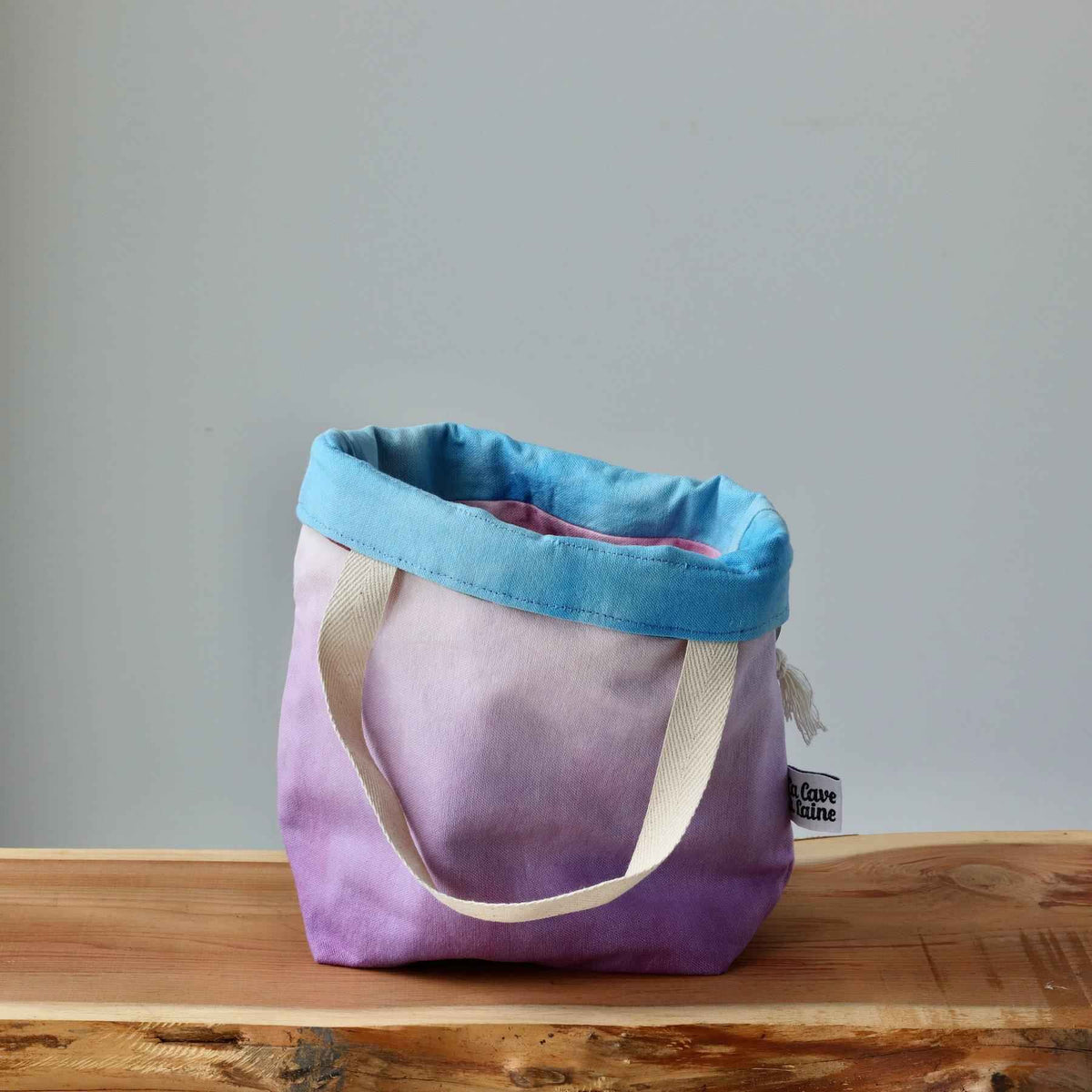 Aquarelle Project Bag - Hand-Dyed Organic Cotton, Bicolour: Multicolore e Viola - END OF COLLECTION-La Cave à Laine