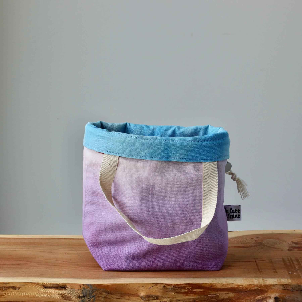 Aquarelle Project Bag - Hand-Dyed Organic Cotton, Bicolour: Multicolore e Viola - END OF COLLECTION-La Cave à Laine