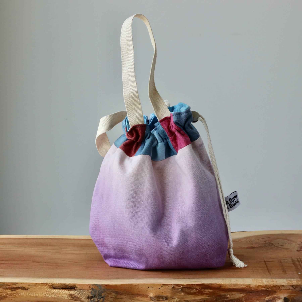 Aquarelle Project Bag - Hand-Dyed Organic Cotton, Bicolour: Multicolore e Viola - END OF COLLECTION-La Cave à Laine