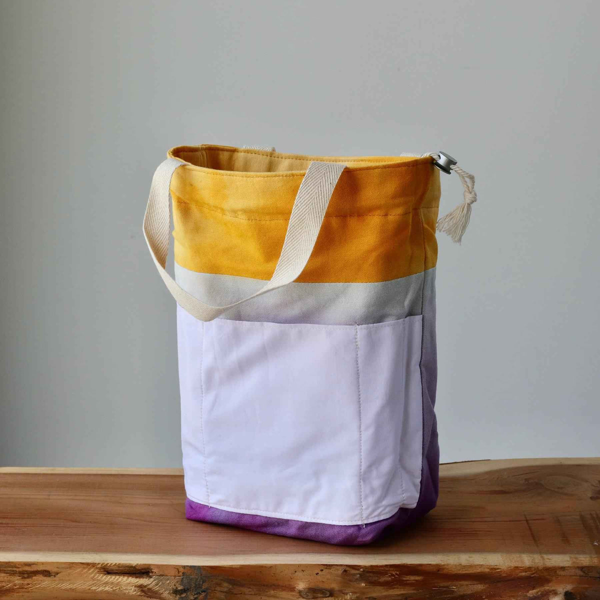 Aquarelle Project Bag - Hand-Dyed Organic Cotton, Bicolour: Giallo e Viola-La Cave à Laine
