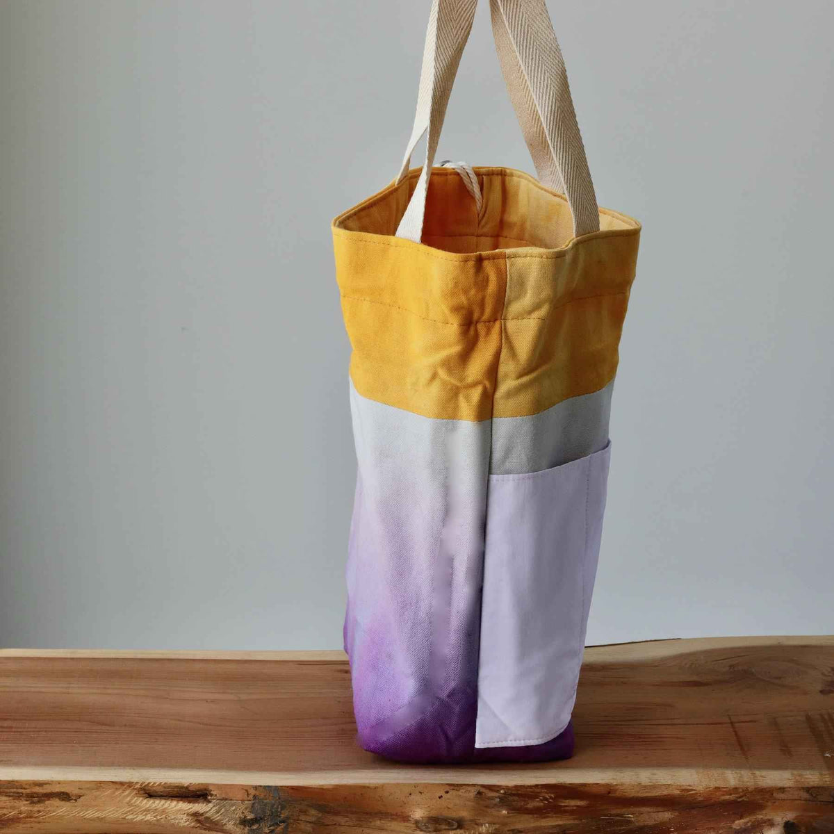 Aquarelle Project Bag - Hand-Dyed Organic Cotton, Bicolour: Giallo e Viola-La Cave à Laine