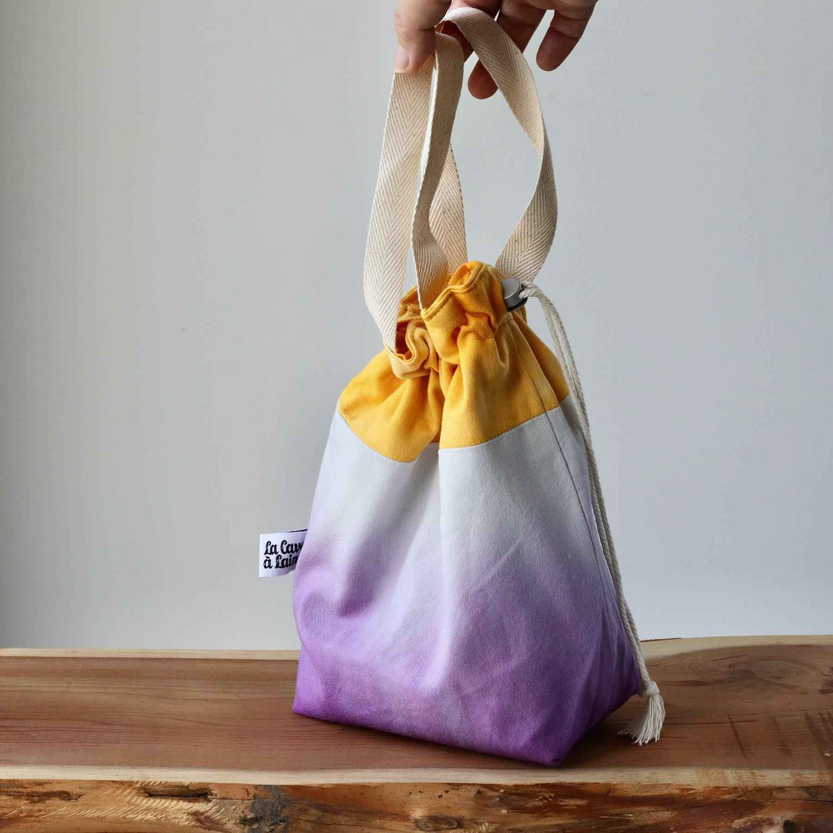 Aquarelle Project Bag - Hand-Dyed Organic Cotton, Bicolour: Giallo e Viola-La Cave à Laine