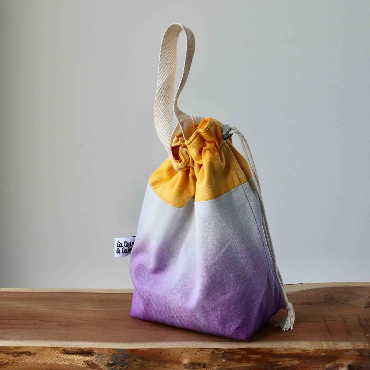 Aquarelle Project Bag - Hand-Dyed Organic Cotton, Bicolour: Giallo e Viola-La Cave à Laine