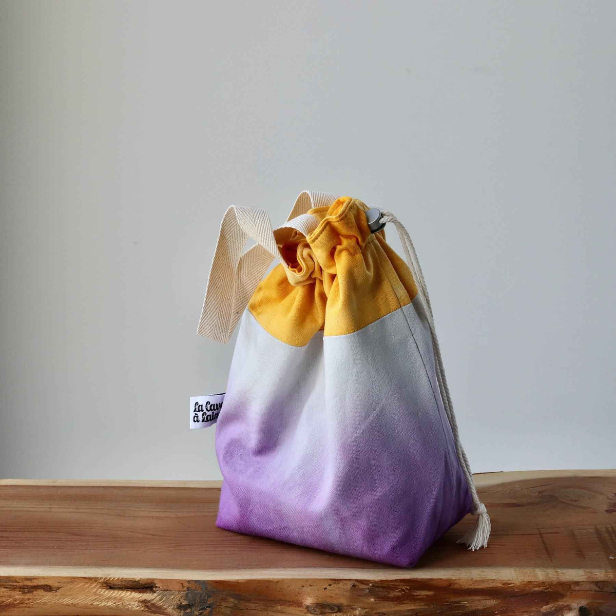 Aquarelle Project Bag - Hand-Dyed Organic Cotton, Bicolour: Giallo e Viola-La Cave à Laine