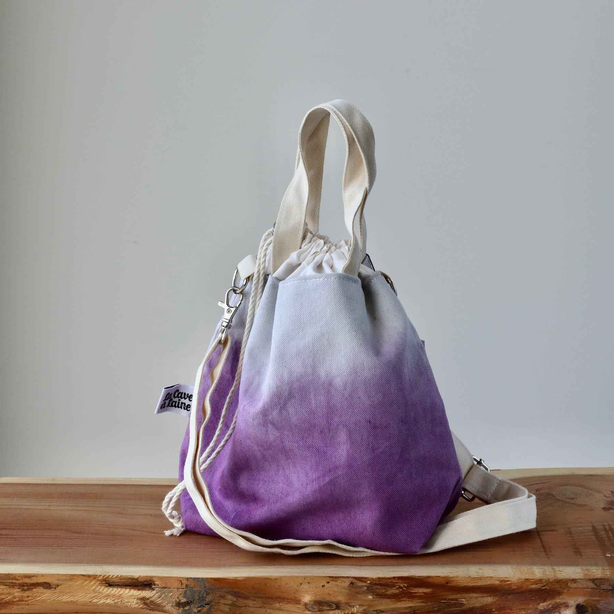 Aquarelle Project Bag - Hand-Dyed Organic Cotton, Crossbody, Viola-La Cave à Laine