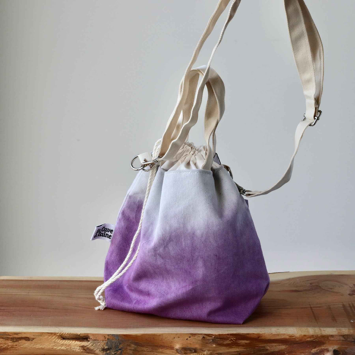 Aquarelle Project Bag - Hand-Dyed Organic Cotton, Crossbody, Viola-La Cave à Laine
