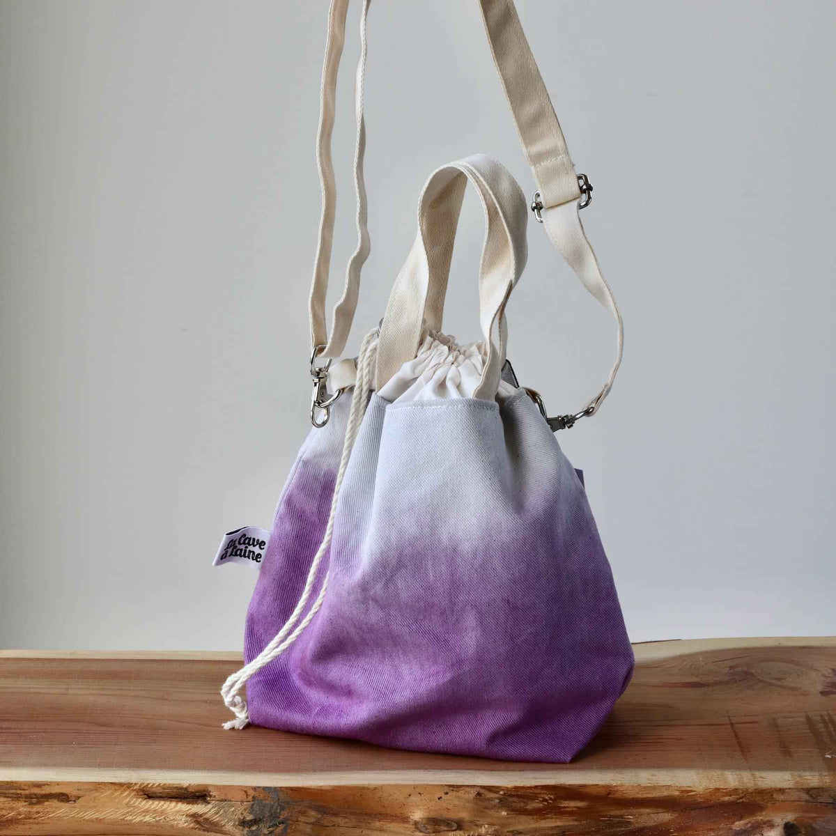Aquarelle Project Bag - Hand-Dyed Organic Cotton, Crossbody, Viola-La Cave à Laine