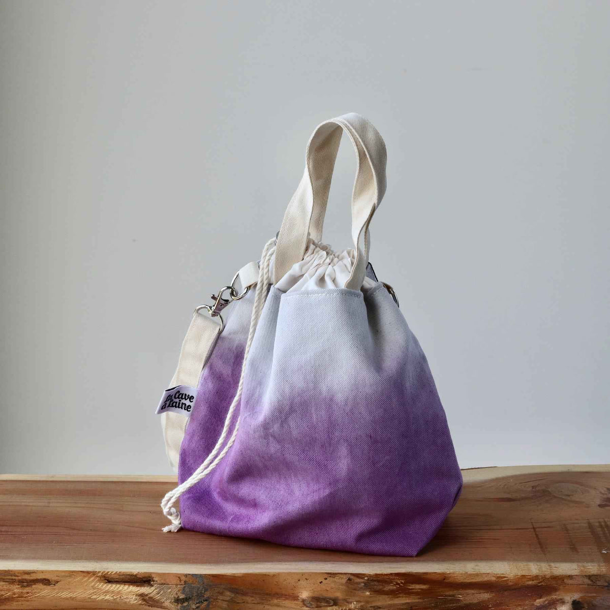 Aquarelle Project Bag - Hand-Dyed Organic Cotton, Crossbody, Viola-La Cave à Laine
