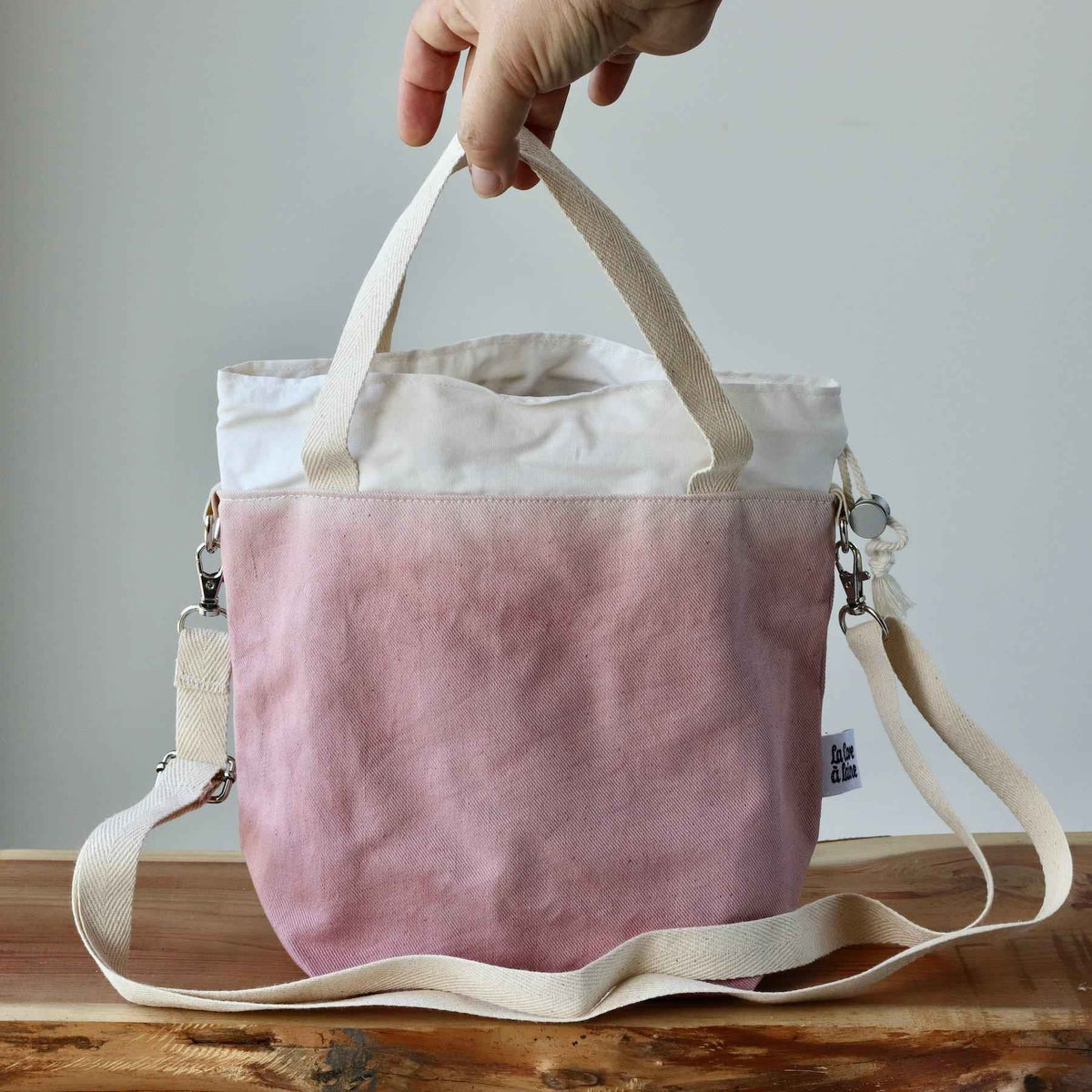 Aquarelle Project Bag - Hand-Dyed Organic Cotton, Crossbody, Rosa Antico-La Cave à Laine
