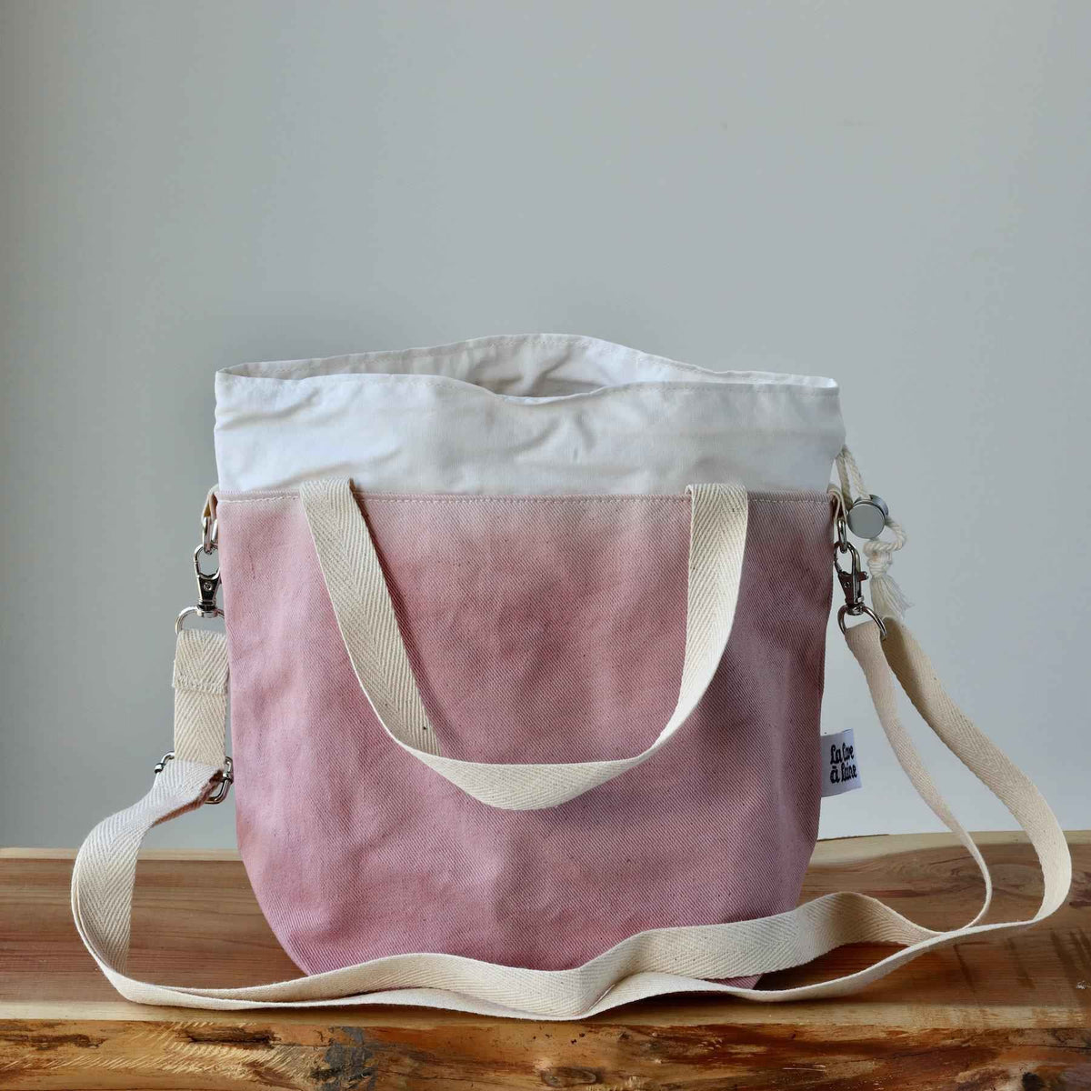 Aquarelle Project Bag - Hand-Dyed Organic Cotton, Crossbody, Rosa Antico-La Cave à Laine