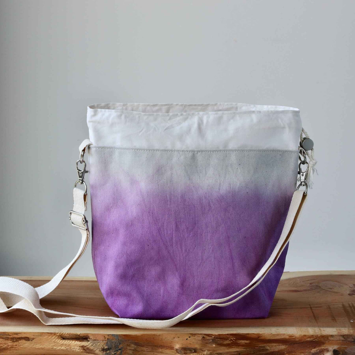 Aquarelle Project Bag - Hand-Dyed Organic Cotton, Crossbody, Viola-La Cave à Laine