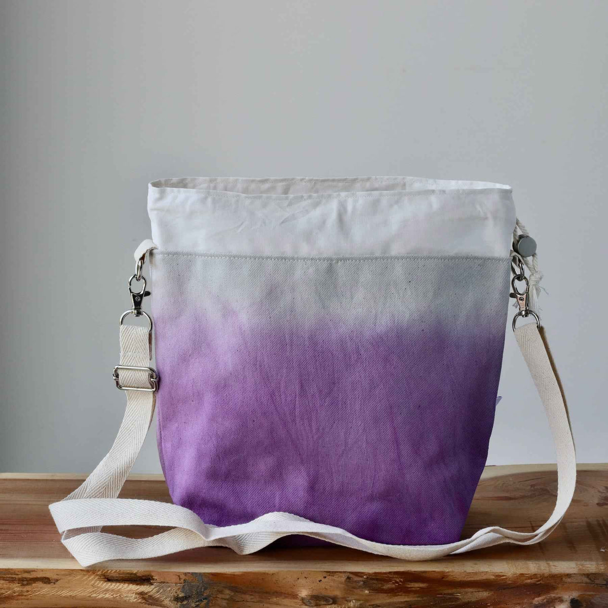 Aquarelle Project Bag - Hand-Dyed Organic Cotton, Crossbody, Viola-La Cave à Laine